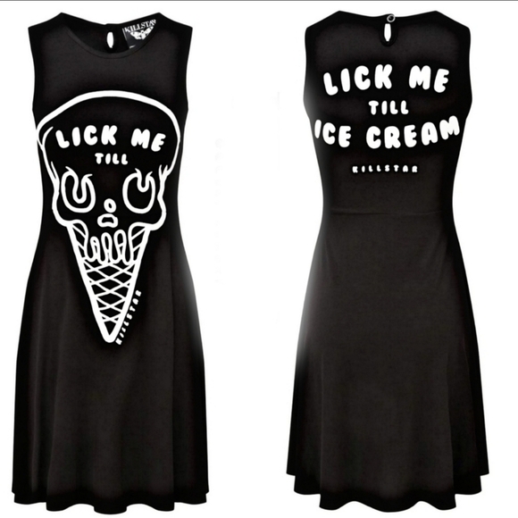 KILLSTAR ✦ “iScream” Skater Dress ✦ Gothic Black Flock Skull Graphic Soft Jersey - Picture 4 of 15